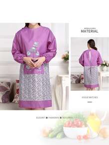 Women's Long Sleeve Apron - Modern Lightweight Kitchen Apron, Stain Protection