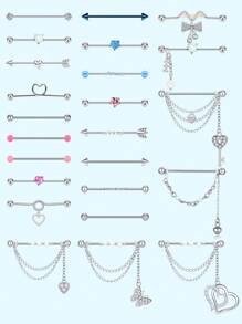 Industrial Piercing Jewelry Surgical Steel 14G Industrial Earrings Barbell With Chain Cartilage Helix Piercing Earrings Industrial Bar Jewelry For Women Men 2-3pcs - Silvery - View 4