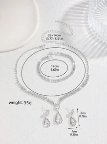 4pcs/Set Minimalist Elegant Floral Drop Pendant Necklace, Earrings, Bracelet Jewelry Set, Rhinestones Bridal Wedding Dress Accessories, Party, Valentine's Day Gifts For Her,Mom,Mother,Mother's Day,Gift