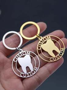 Personalized Stainless Steel Tooth Key Ring - Customized Name Carving, Golden Round Pendant, Ideal Gift For Boy, Girl, And Teenagers, Personalized Gift - Multicolor - View 5