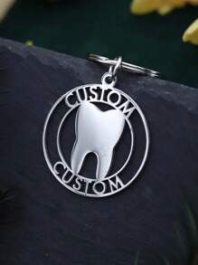 Personalized Stainless Steel Tooth Key Ring - Customized Name Carving, Golden Round Pendant, Ideal Gift For Boy, Girl, And Teenagers, Personalized Gift - Multicolor - View 2