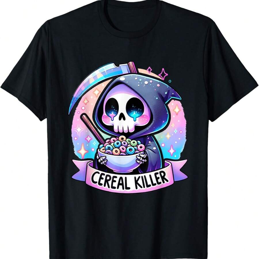Cereal Killer Breakfast Cereal Bowl Cereals Skull Skeleton T-Shirt - Black - View 1