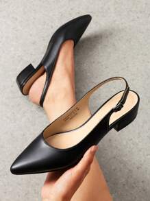 Women Slingback Low Chunky Block Heels Pointed Closed Toe Comfortable Elegant Wedding Party Business Dress Pumps Shoes