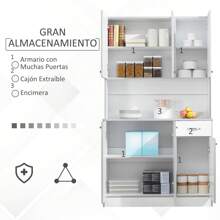 HOMCOM Alacena de Cocina Despensa Armario de Cocina Aparador de Comedor con 1 Cajón 6 Puertas y Estantes Ajustable Estilo Moderno 101x39x180 cm Blanco - Blanco - Ver 3