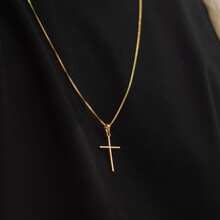 Colar Pingente Cruz Masculino Banhada em Prata - Antialérgica - Dourado - Visão 5