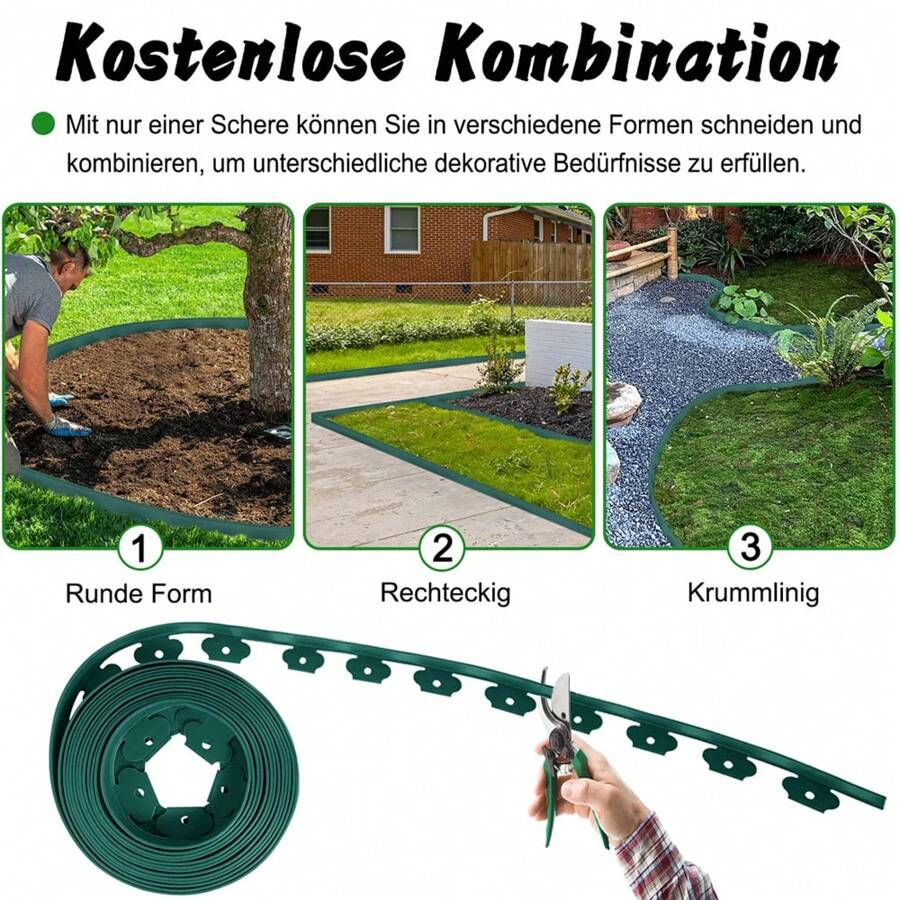 10M Landscape Edging Kit, No Dig Garden Edging With 30 Plastic Spikes, Edging For Landscaping, Garden Edging Border - Green - View 1