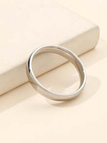 1pc Minimalist Plain Stainless Steel Silver Color Ring - Silver - View 2