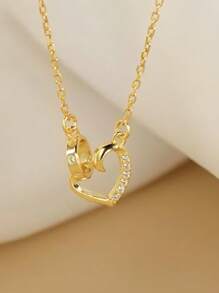 纯银双爱心项链 百搭 高端 轻奢 小众 设计 锁骨链 情人节礼物 - 心心相扣項鍊 - 查看 2