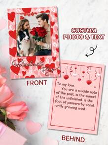 1pc Customized Valentine'S Day Photo Greeting Card, Personalized Customize Love Text Greeting Card, Front Customized Couple Photo, Back Customized Text Valentine'S Day Paper Card, Single Page Front And Back Printing, Heartfelt Love Commemorative Card