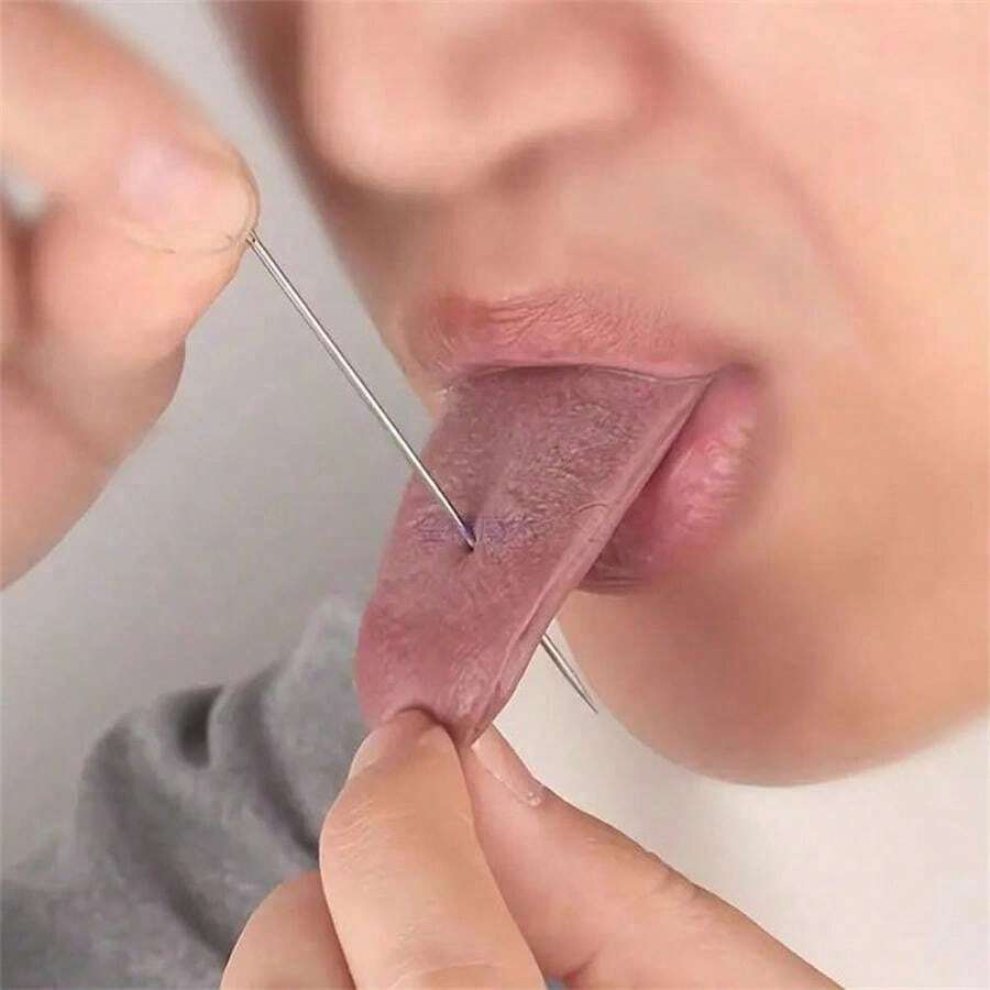 1pc Fake Tongue, Realistic Tongue, Steel Needle Tongue Piercing, Stage Magic Close-Up Trick Props
