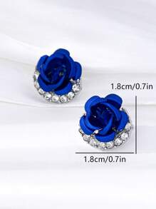 1 par de nuevos pendientes de flor de rosa azul cristalina, elegantes y minimalistas, aretes florales con estilo para mujeres