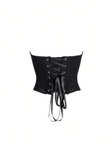 Yuwenier Femei Vintage fără bretele cu plasă semi-transparentă Overbust cu dantelă la spate Corset Bodyshaper Top tub pentru ieșiri sexy Festival de muzică