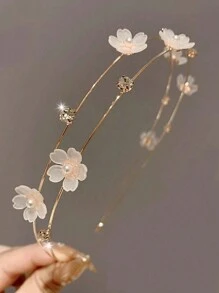 1/2 piezas Diadema de aleación de doble capa con adorno de flor y perla falsa, accesorio de pelo dulce para mujeres, tiaras de Halloween