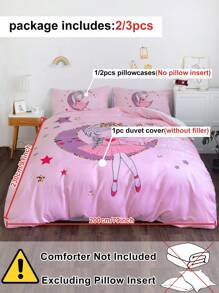 Juego de ropa de cama de 2/3 piezas con estampado digital de luna y estrellas crecientes con tema de princesa, suave y lindo juego de ropa de cama de poliéster adecuado para todas las estaciones