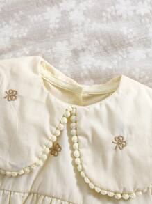 1pc Baby Girl Embroidered Lapel Bodysuit, Loose, Luxurious, Butterfly Embroidery Design, For Newborn, Summer Birthday/Occasion Wear - Apricot - View 3