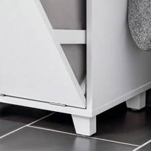 SoBuy Armário para lavanderia com saco de roupa dobrável, cesto de roupa suja com 4 prateleiras superiores, cesto de roupa suja, baú para lavanderia, armário de banheiro, branco, aprox. 35x90x30cm (LxAxP), BZR159-W - Branco - Ver 8