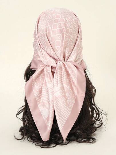 1pc Simple Printed 90cm Square Scarf, New Spring Bandana For Women As Versatile Waist Tie, Decoration, Head Wrap, Fashion Neck Scarf For Dress