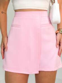 Women's Versatile Casual Asymmetrical Shorts With Fake Pockets - 粉色 - 查看 1
