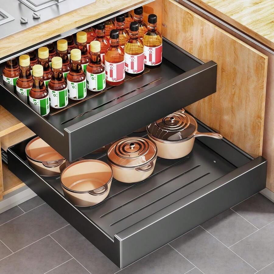 Pull Out Cabinet Organizer, 21"Deep, Slide Out Spice Rack For Kitchen Cabinets, Under Sink Pull-Out Home Organizers With Adhesive Nano Film Fixed, Sliding Cabinet For Bathroom, Pantry Storage Shelves 21"D X 11.8"W X 3.1"H