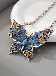 1 件优雅可爱的蝴蝶吊坠珐琅项链，适合女士、节日、生日、约会、派对、度假、休闲装
