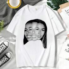 Singer Mariah The Scientist Big Face Graphic T-Shirts 90s Vintage Concert Tour Tshirt Men Women's Hip Hop Oversized T Shirt Tops - White - View 1