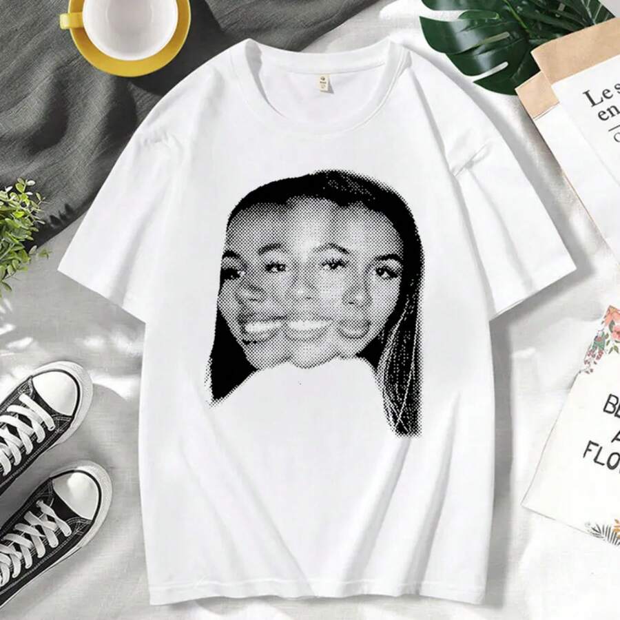 Singer Mariah The Scientist Big Face Graphic T-Shirts 90s Vintage Concert Tour Tshirt Men Women's Hip Hop Oversized T Shirt Tops - White - View 1