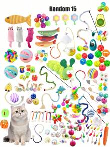 1/3/5/10/15/20 pièces Ensemble de jouets pour chats - Clochettes, Balles, Poteaux à griffer en sisal, Cannes de taquinage interactives, Jouets de souris, Fournitures pour animaux de compagnie, Cadeau d'anniversaire/fête