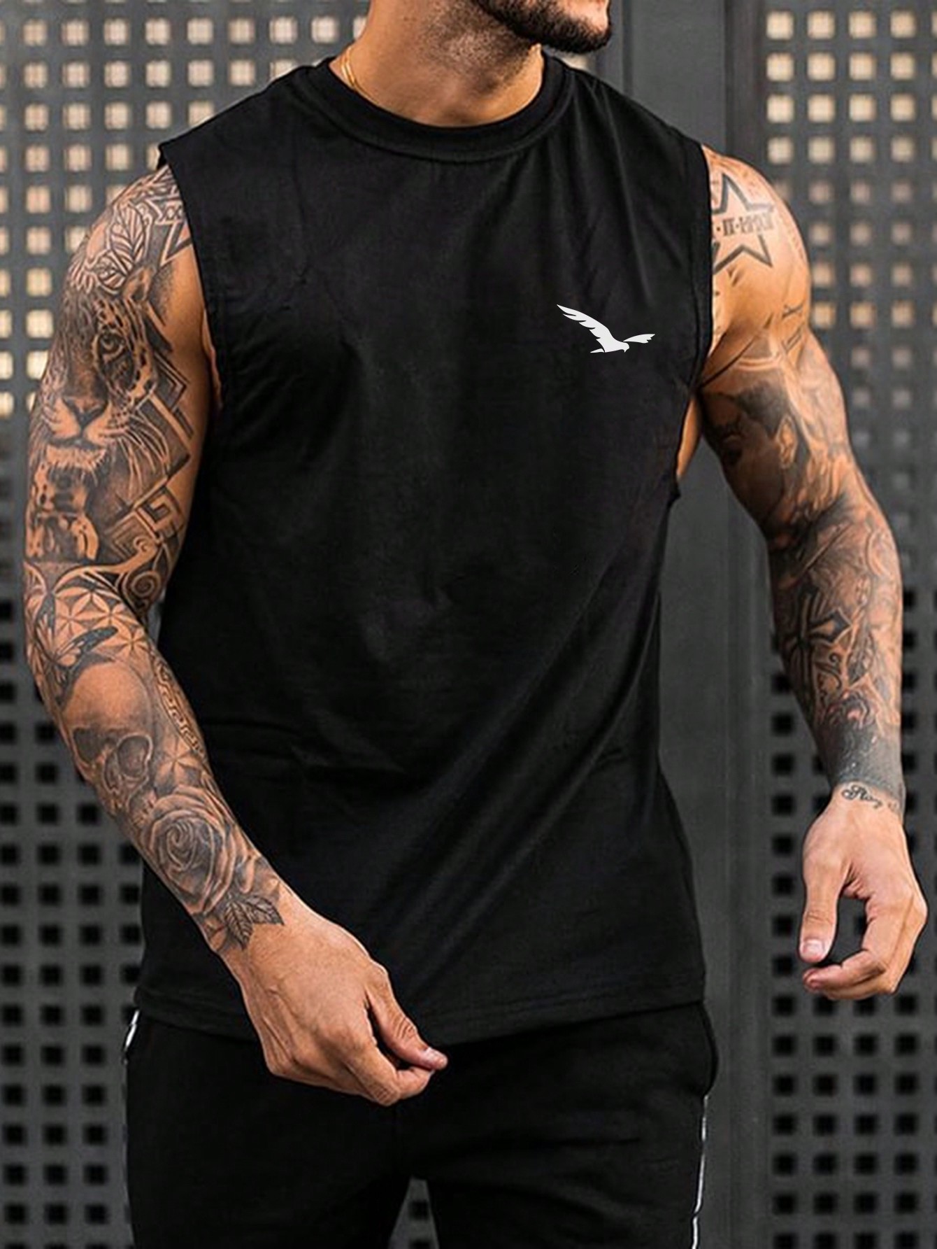Men's Summer Eagle Print Loose Fit Round Neck Casual Sleeveless Tank Top