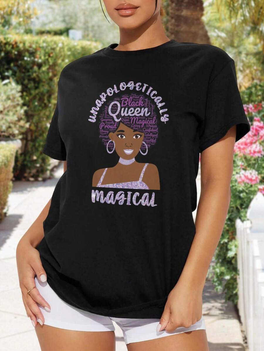 Unapologetically Magical Black Queen T-Shirt Beautiful Casual Cotton Short Sleeve Spring Summer Top - Gift For Women Girls