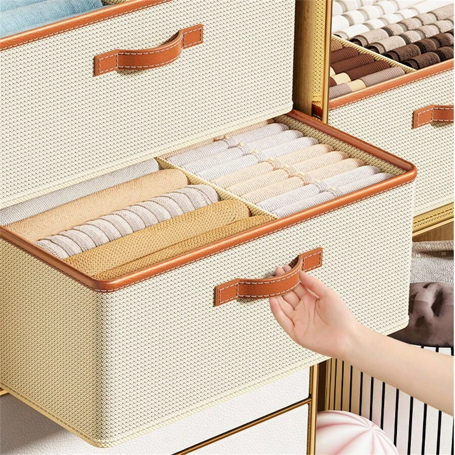 Large Multifunctional Foldable Wardrobe Organizer For Clothes And Pants With 2 Dividers - 米色 - 查看 1