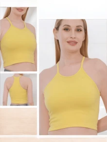 Top Halter Unicolor.  Tela Elástica. - Amarillo - Ver 2