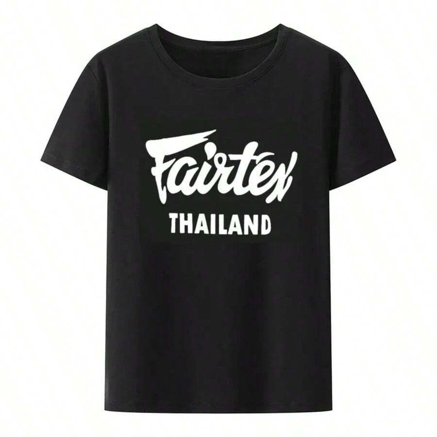 Fairtex Thailand T-Shirt Black Casual Muay Thai Kickboxing Round Neck Loose Graphic Hipster Blouse Street Fashion Breathable - 黑色 - 查看 1