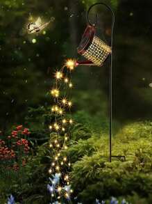 2pcs/1pc Solar Powered Garden Watering Can With String Lights, Vintage Metal Watering Can Design, Large Hanging Solar Waterfall Lights, Waterproof Decorative Lights, Suitable For Outdoor Garden Decor, Perfect For Pathways, Lawns, Yards And Patios. - Multicolor - View 11