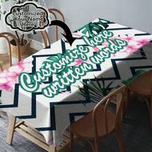 One Customizable Floral And Flamingo Pattern Tablecloth, Made Of Polyester Knit Fabric, Machine-Made, Can Customize Family Blessing Text, Perfect Home And Dining Decor Gift, Suitable For All Seasons - Multicolor - View 59