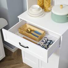 HOMCOM HOMCOM Alacena de Cocina Mueble Buffet de Cocina con 4 Puertas Cajón y Estantes Ajustables para Salón Comedor Estilo Moderno 60x38x161 cm Blanco