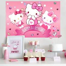Sanrio 1 striscione decorativo di sfondo per festa di compleanno a tema cartone animato gattino rosa e bianco di Sanrio, decorazioni per doccia, accessori per feste, tappezzeria da camera da letto, sfondo fotografico, 210 x 150 x 100 / 100 x 75 cm