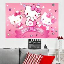 Sanrio 1 striscione decorativo di sfondo per festa di compleanno a tema cartone animato gattino rosa e bianco di Sanrio, decorazioni per doccia, accessori per feste, tappezzeria da camera da letto, sfondo fotografico, 210 x 150 x 100 / 100 x 75 cm