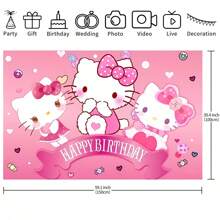 Sanrio 1 striscione decorativo di sfondo per festa di compleanno a tema cartone animato gattino rosa e bianco di Sanrio, decorazioni per doccia, accessori per feste, tappezzeria da camera da letto, sfondo fotografico, 210 x 150 x 100 / 100 x 75 cm