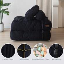 MAXYOYO Folding Sofa Bed,Convertible Floor Sofa With Pillow And Back Support,Portable Fold Out Chair Bed Comfy Floor Sofa Lounge For Living Room Bedroom - 黑色 - 查看 5