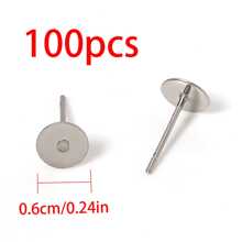 100pcs Classic Stainless Steel Flat Pearl Stud Earring Posts, Suitable For DIY Jewelry Making - Earrings - View 8