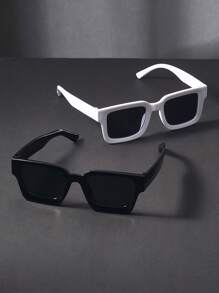 2pcs Men Plastic Rectangular Frame Classic Western Modern Simple Style Graceful Design And Expressiveness Fashion Eyeglasses Combination For Western Party Driving Vacation Outfits Suitable For All Face Shapes Decoration For Summer Beach Vacation,Outdoor,Travel