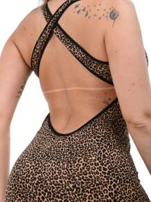 Macaquinho Fitness Feminino Academia Sport Estampado Oncinha - Laranja - Visão 6