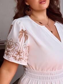 Simplee Vestido largo casual con cuello en V y mangas cortas con estampado de palmeras para mujer talla grande, estilo vintage, primavera - Blanco - Ver 9