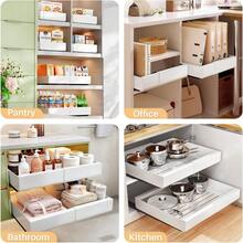 Expandable Pull Out Cabinet Organizer -21" Deep Adhesive Slide Out Shelf, 1PC Adjustable Sliding Peel And Stick Pull Out Drawers No Drill Roll Out Shelf For Home Bathroom Pantry Base Organization 21"D X 19.7"W X 2.3"H