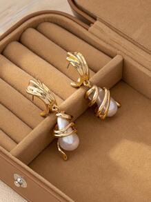 1 par de pendientes colgantes versátiles y elegantes con perlas de estilo francés retro para mujeres