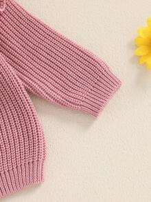 Ropa de invierno para niña, suéter básico liso con volantes, jersey para niño pequeño, suéter de color liso de manga larga y cuello redondo para recién nacidos. - Rosa - Ver 8