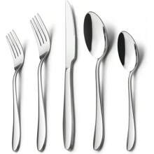 40-Piece Silverware Set, Stainless Steel Flatware Service For 8, Modern Tableware Cutlery For Home, Elegant Eating Utensils Include Knives/Spoons/Forks, Mirror Polished, Dishwasher Safe
