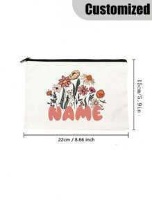 [Custom Made] Polyester Flower Design Cosmetic Bag For Women - Waterproof, Large Capacity,Personalized Name,Unscented, Portable Zip Makeup Pouch, Travel Essential, Gift For Flower Lovers - Exclusive Gift,Portable,Multifunction,Versatile,Large Capacity,Lightweight,Functional,Practical,All-Purpose,Colorful,Cute,Adorable,Kawaii,Y2K,Vacay Vibes/Vacation,Leisure,Commuting,Business Casual,Custom,Personalized,Unique,Customized,Travel Bag,Toiletry Bag,Girlfriend,Boyfriend,Family,Friends,For Outdoors/Outings/Travel/Hiking/Stadium/Sports/Climbing,For Business/Commute/Work/Office - Beige - View 5