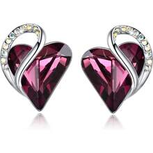 Leafael Infinity Love Heart Birthstone Crystal Stud Earrings For Women, Silver Tone Fashion Statement Jewelry, Holiday Birthday Gifts For Mother Daughter Wife Mom Sister Her