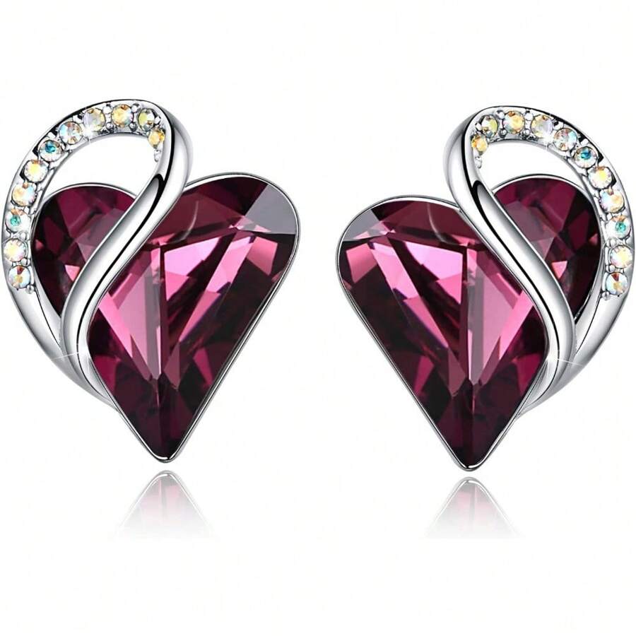Leafael Infinity Love Heart Birthstone Crystal Stud Earrings For Women, Silver Tone Fashion Statement Jewelry, Holiday Birthday Gifts For Mother Daughter Wife Mom Sister Her